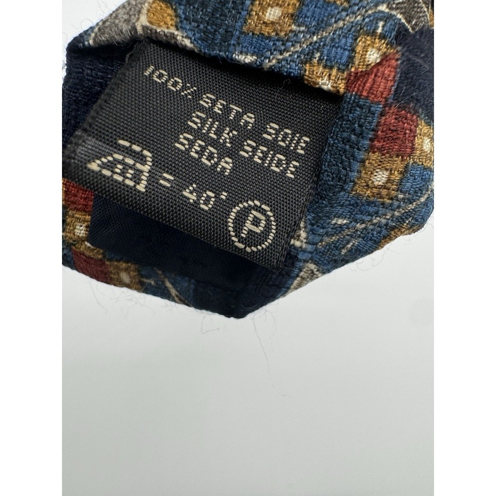 Ermenegildo Zegna Silk Tie Blue Geometric Pattern Made in USA Designer Necktie - Picture 6 of 8